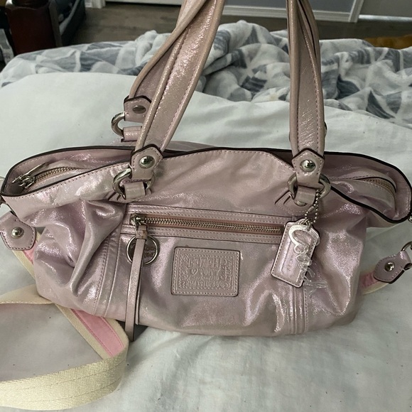 Coach 1941 Poppy Pink Rocker Bag with Pink Metallic Finish and Legacy Lining.